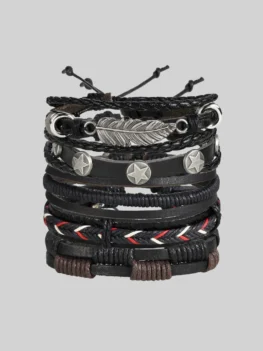 Vintage Leaf & Star Multilayer Leather Punk Wrap Bracelets
