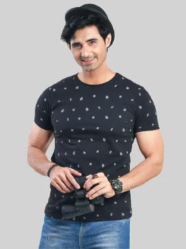 Crew Neck Black-Rotary Printed Tee