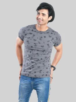 Crew Neck Gray-Rotary Printed Tee