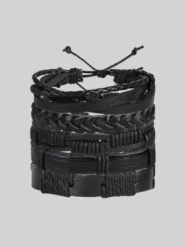 Black Classic Rope Chain Multilayer Leather Punk Wrap Bracelets