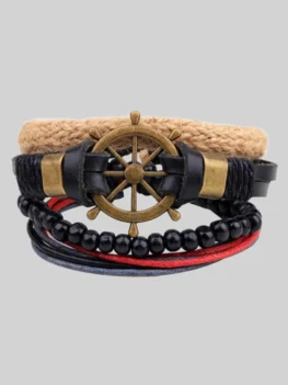 Leather, Multilayer Bead & Punk Wrap Bracelets – 501