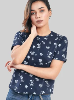 Crew Neck Blue-Rotary Printed Tee
